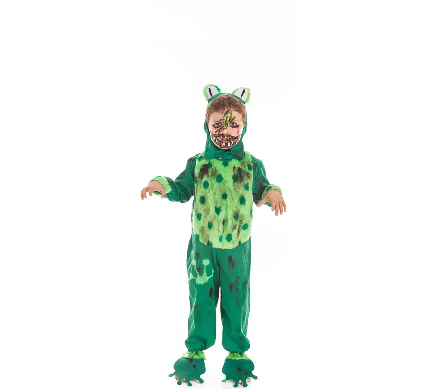 Costume da rana zombi con trucco di Halloween per ragazzi