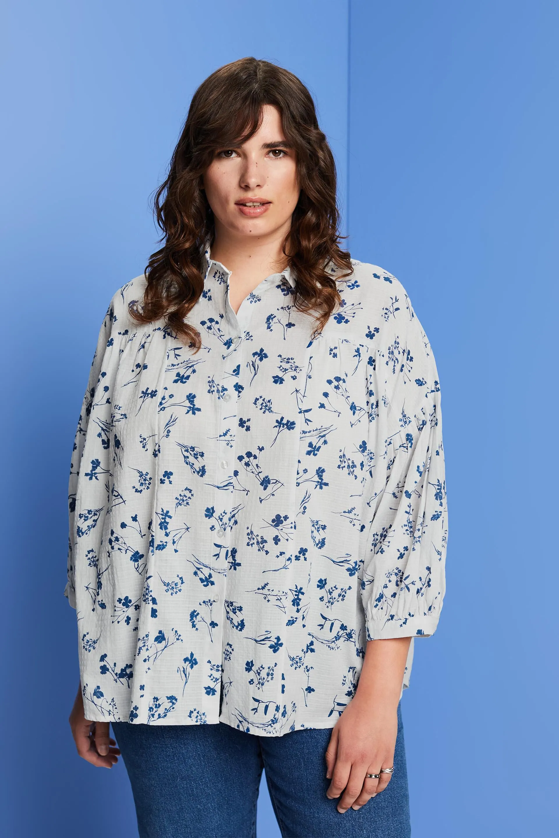 CURVY Camicia blusata oversize, 100% cotone