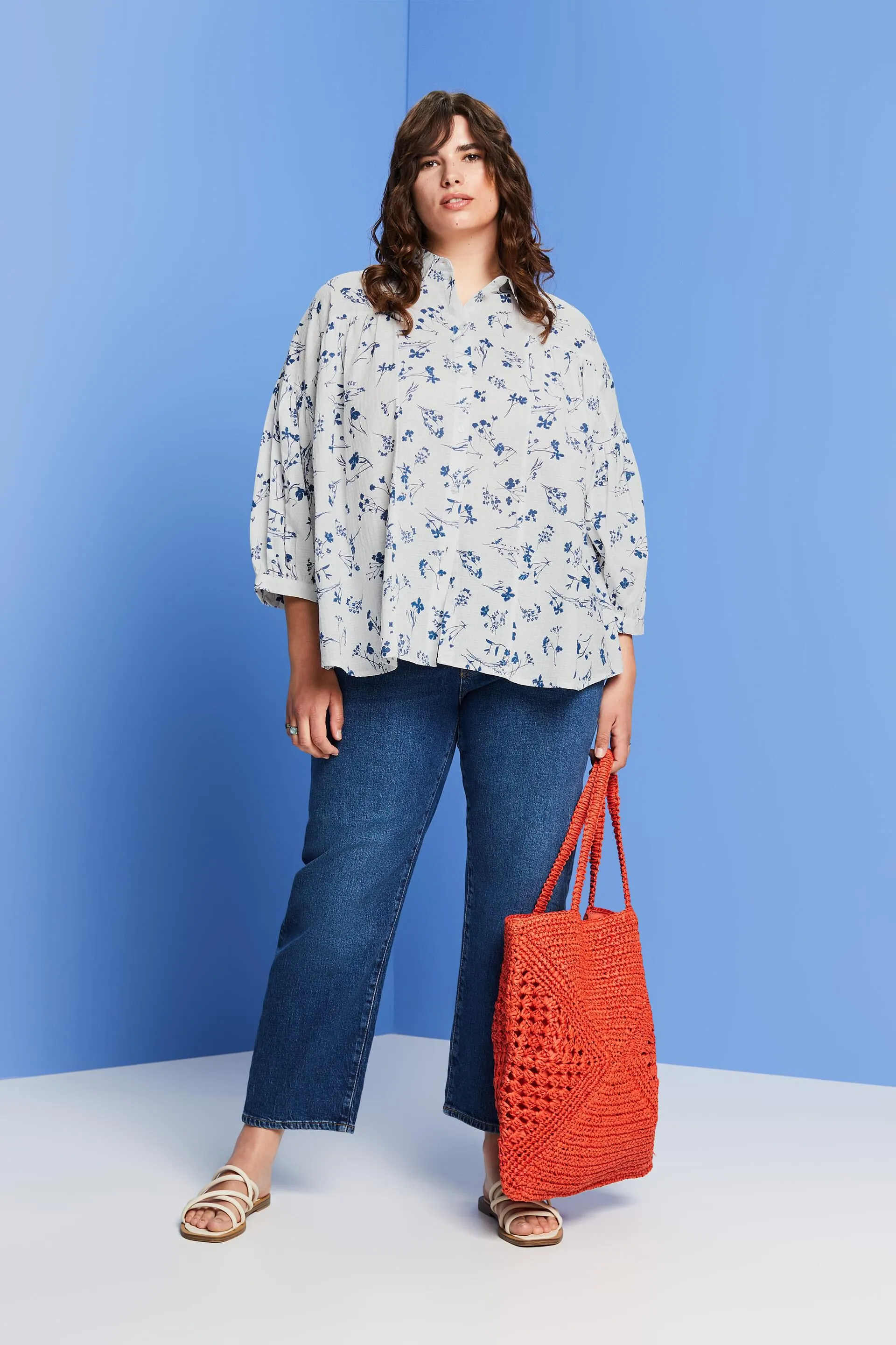 CURVY Camicia blusata oversize, 100% cotone