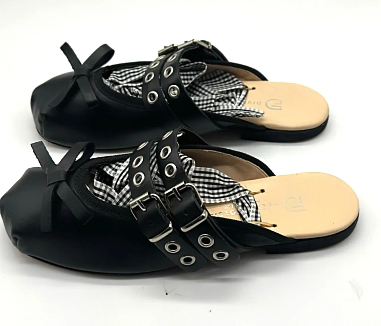 Divine Follie - Ballerina Flat alla schiava Black nastro Vichy