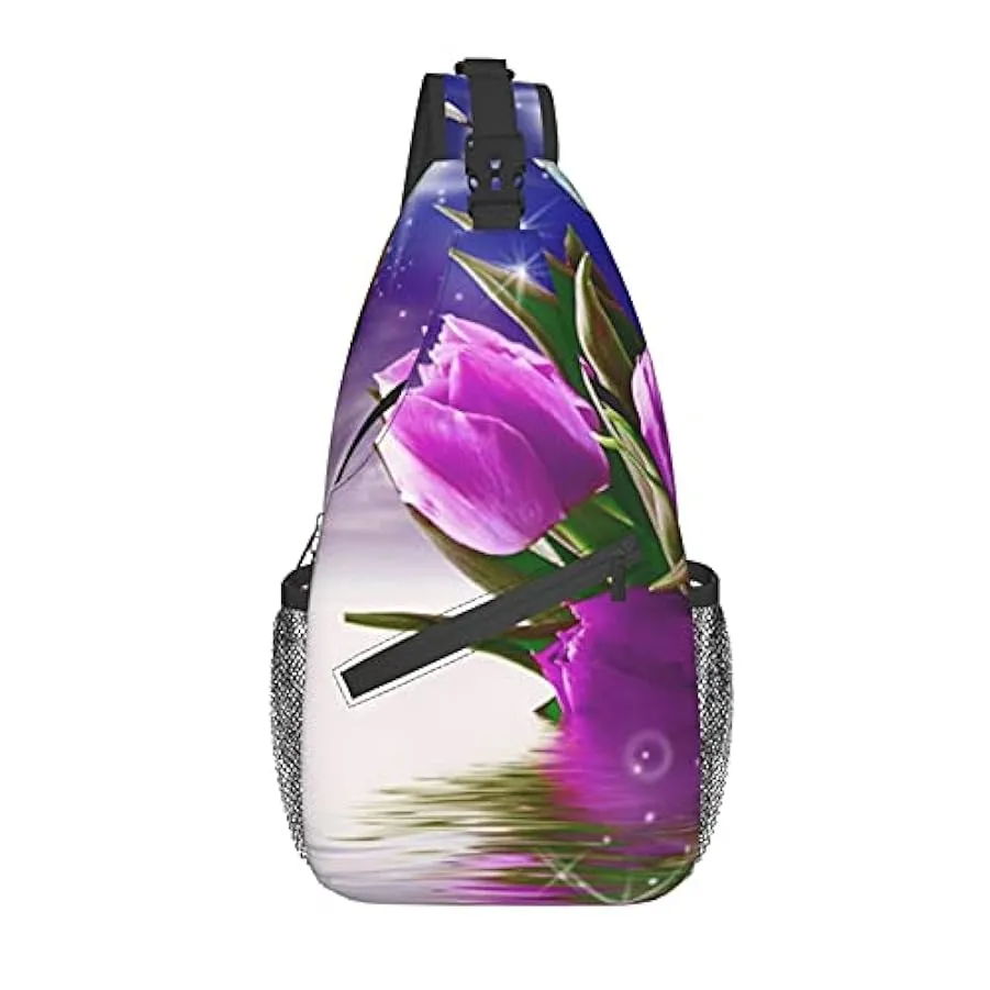 DJNGN Borsa a tracolla con tulipano viola, borsa a tracolla, zaino da trekking all’aperto per il fine settimana, adatto per uomi