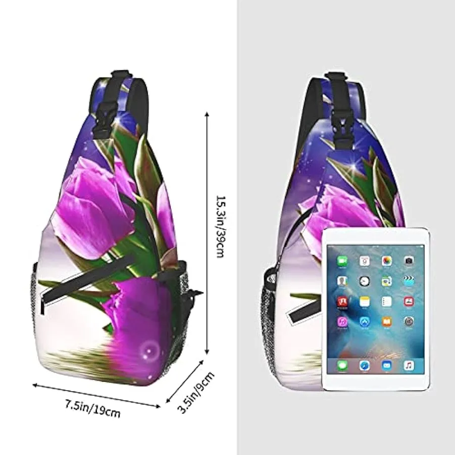 DJNGN Borsa a tracolla con tulipano viola, borsa a tracolla, zaino da trekking all’aperto per il fine settimana, adatto per uomi