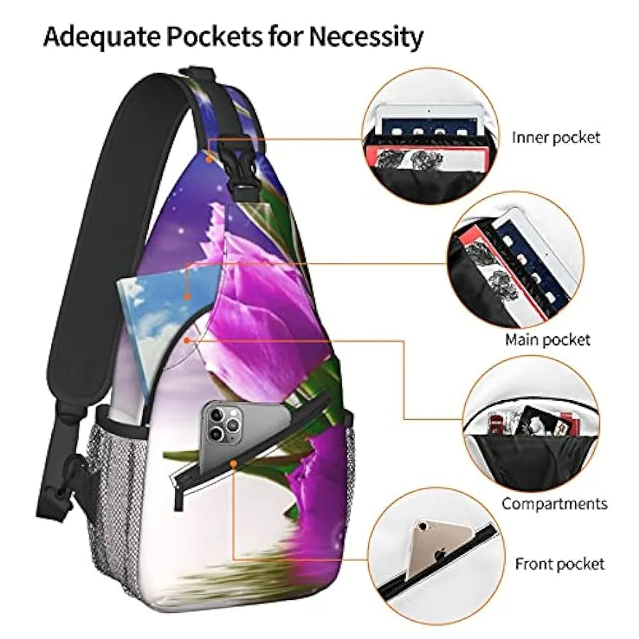 DJNGN Borsa a tracolla con tulipano viola, borsa a tracolla, zaino da trekking all’aperto per il fine settimana, adatto per uomi