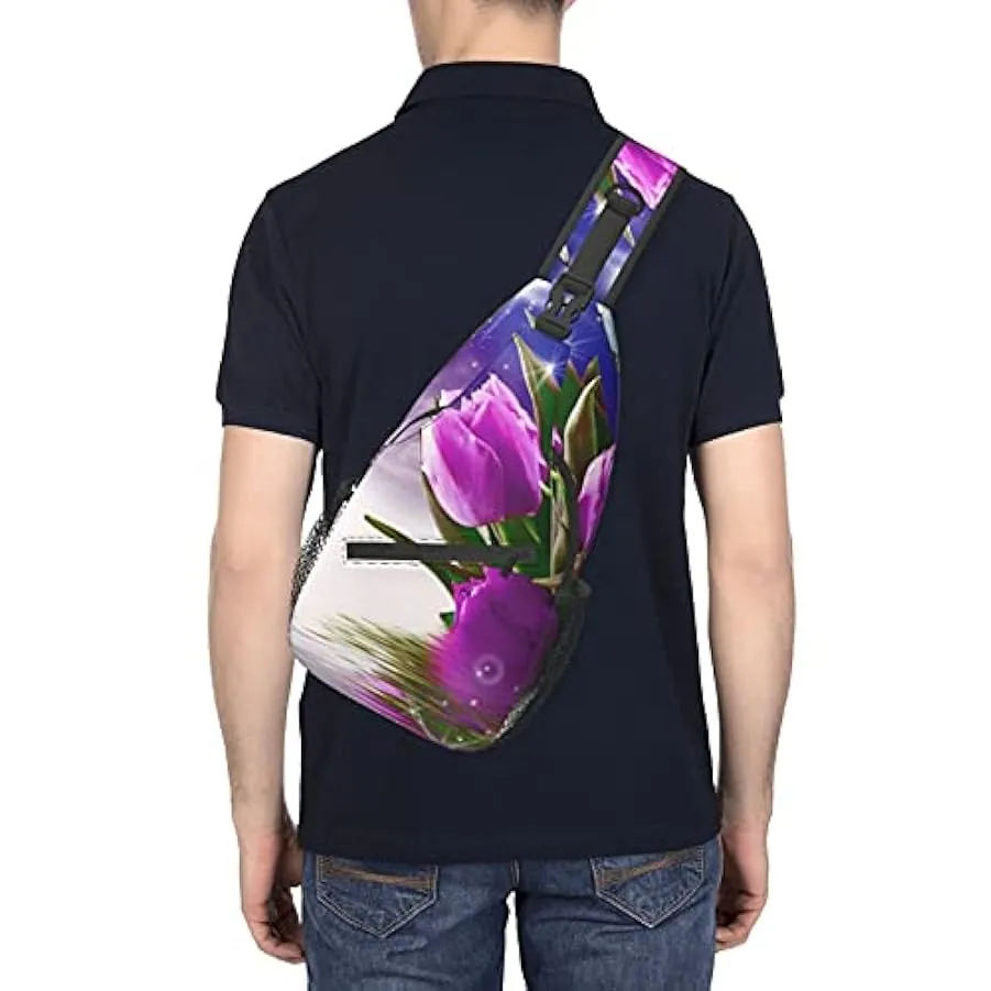 DJNGN Borsa a tracolla con tulipano viola, borsa a tracolla, zaino da trekking all’aperto per il fine settimana, adatto per uomi