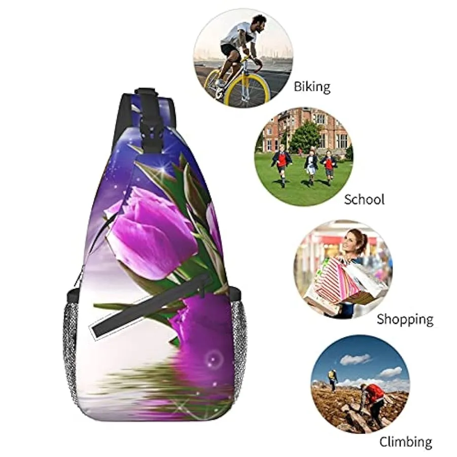 DJNGN Borsa a tracolla con tulipano viola, borsa a tracolla, zaino da trekking all’aperto per il fine settimana, adatto per uomi