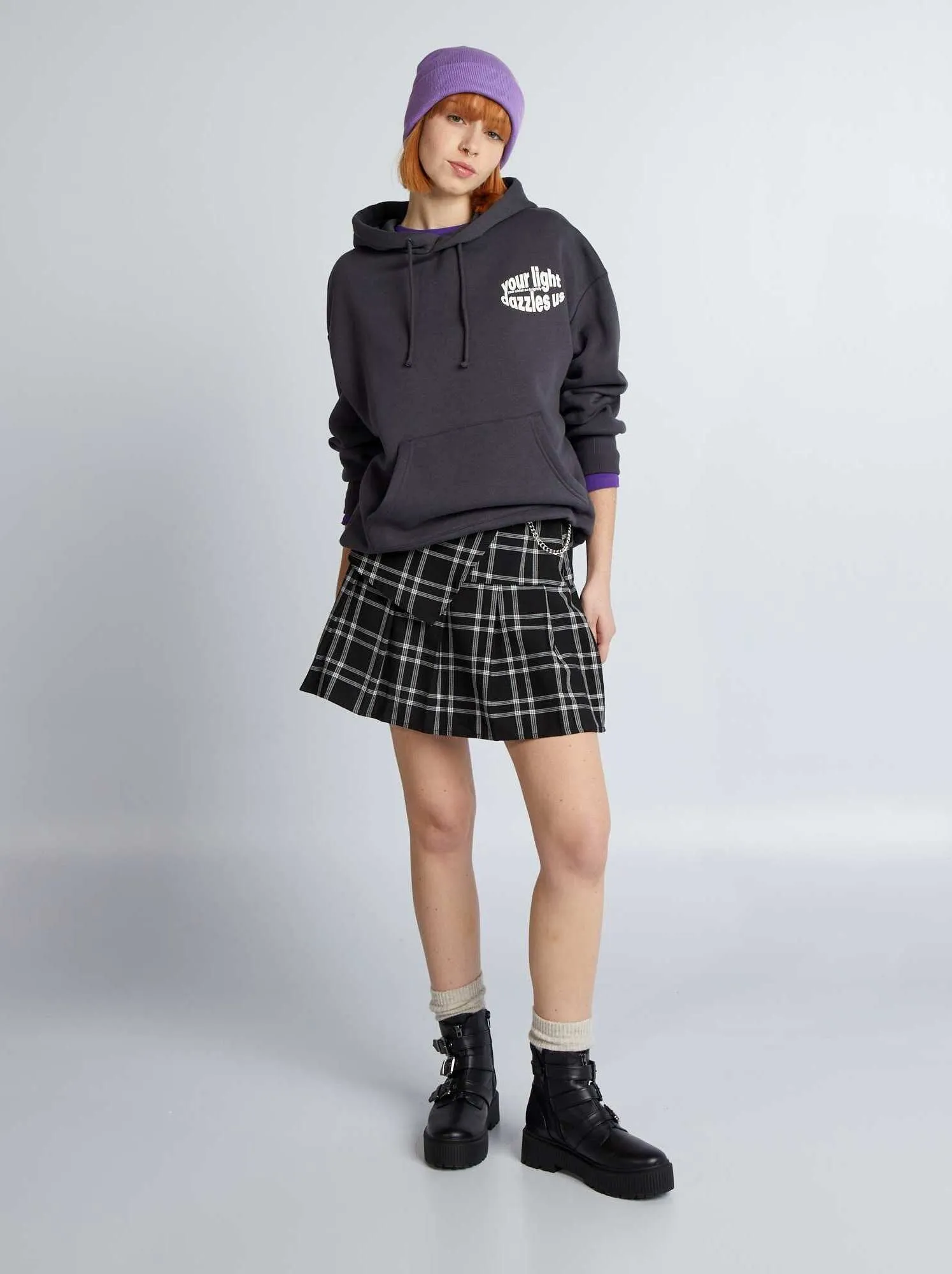 Felpa oversize con cappuccio stampata - NERO