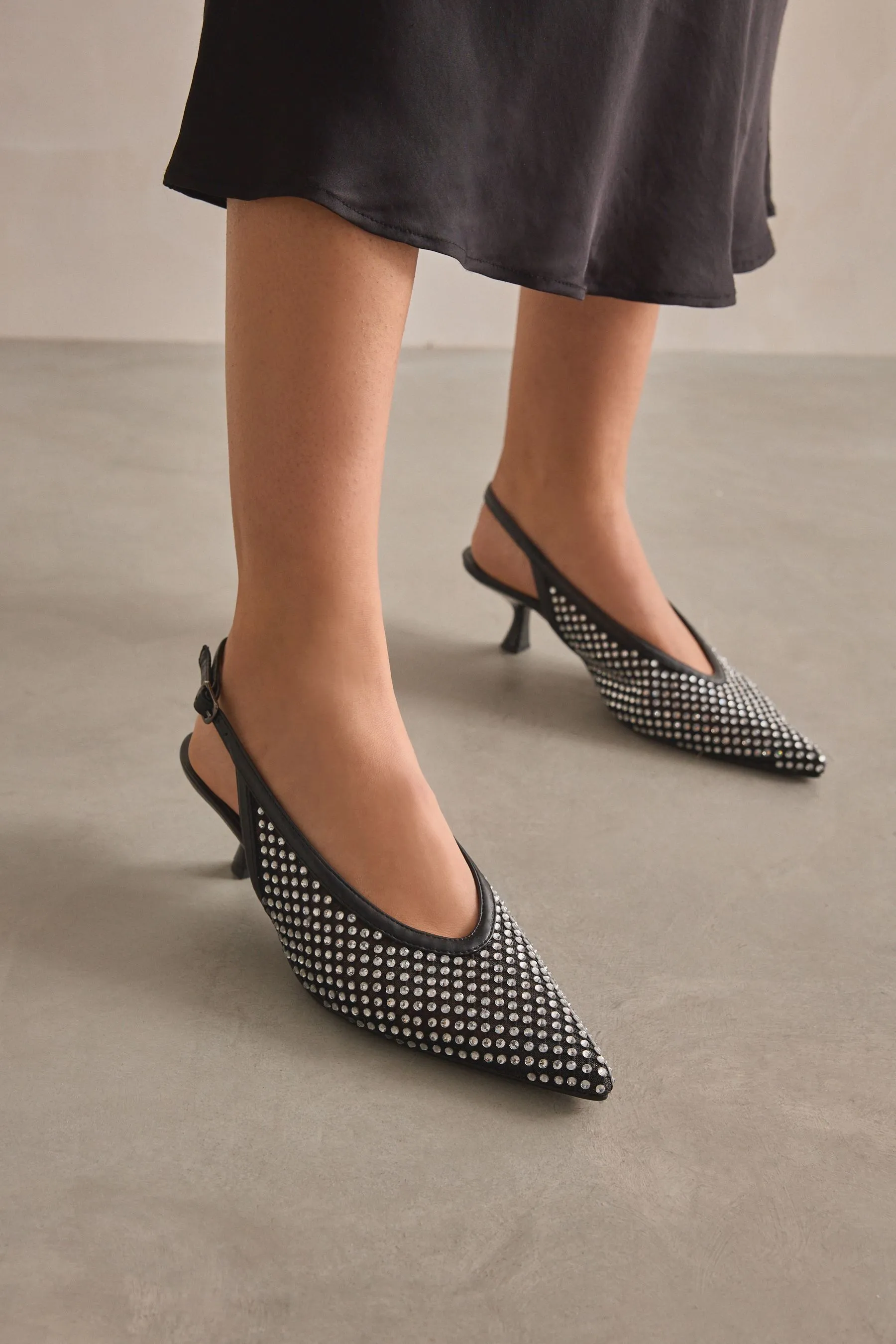 Forever Comfort® - Scarpe in rete gioiello con tacco e cinturino posteriore
