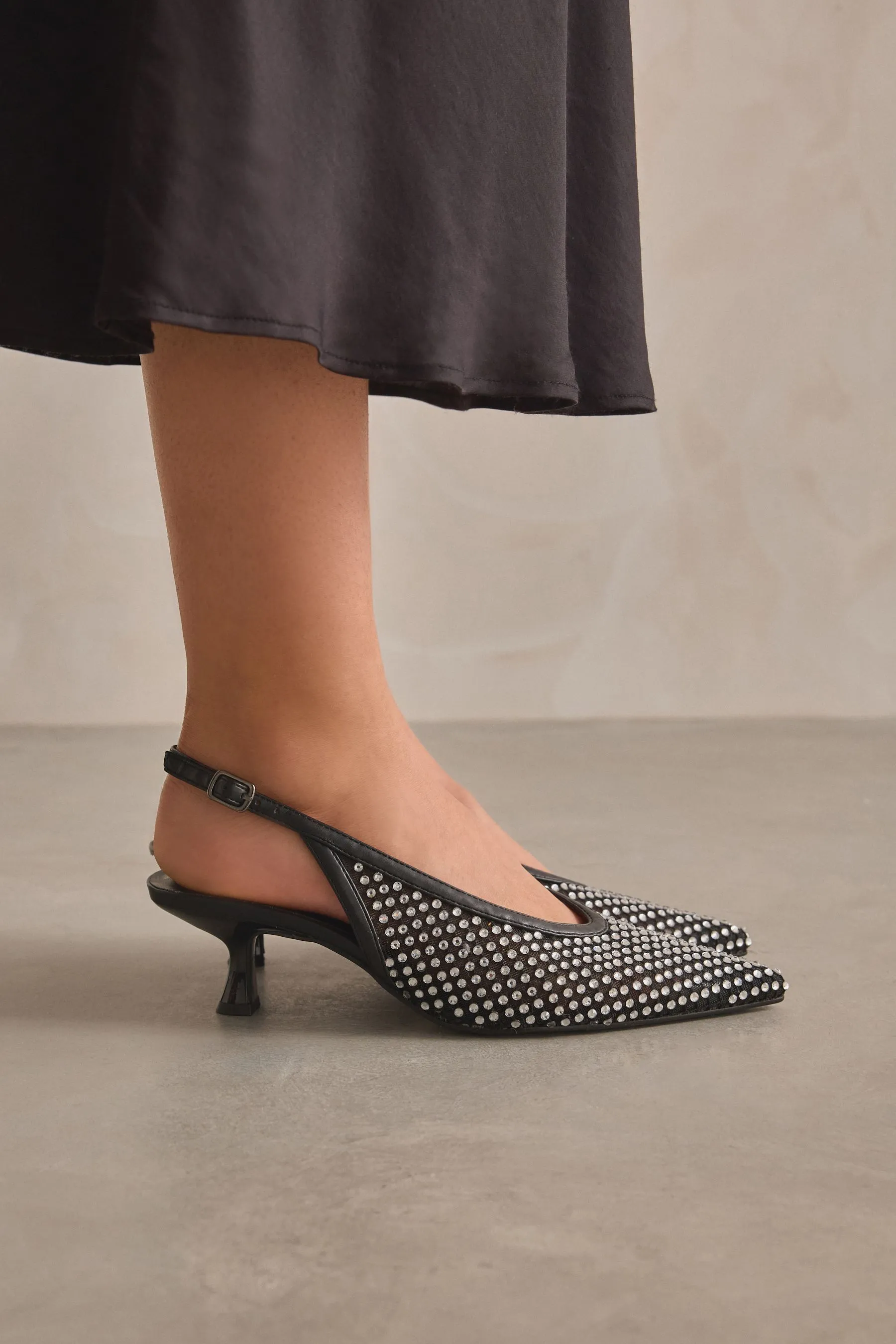Forever Comfort® - Scarpe in rete gioiello con tacco e cinturino posteriore
