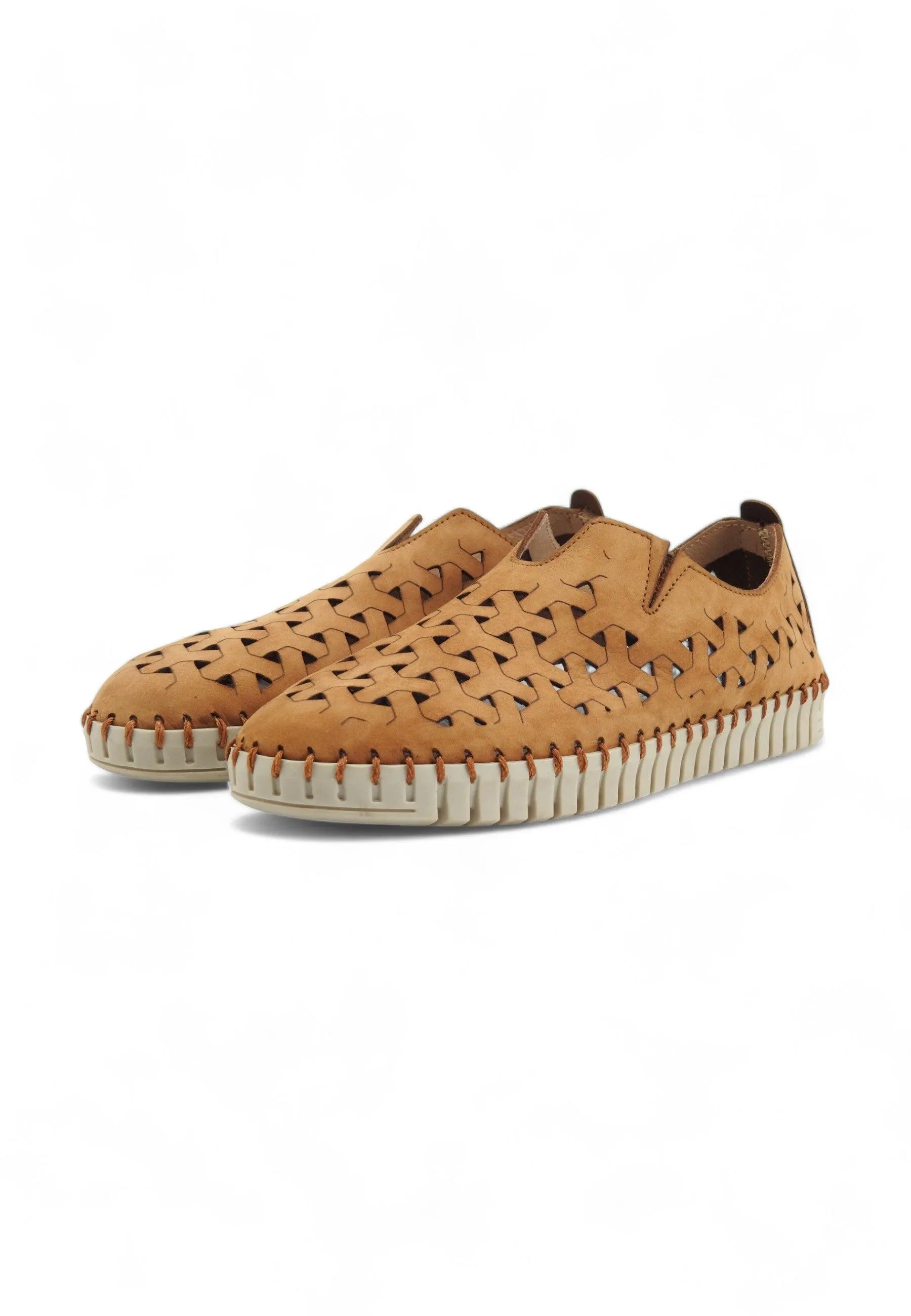 FRAU Nabuck Sneaker Slip On Traforato Donna Caramel Marrone 52F069