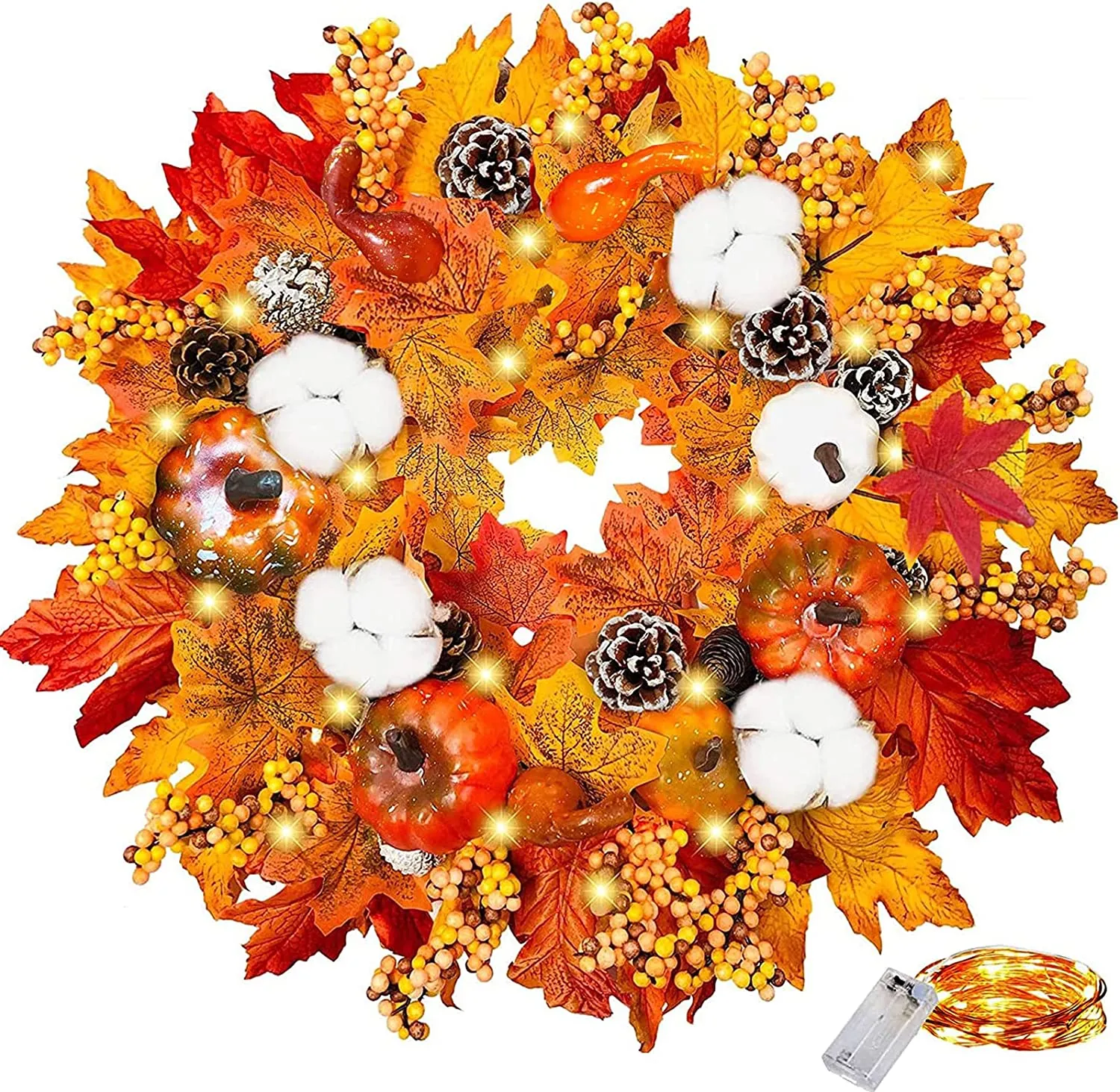 Ghirlanda Autunnale Decorazioni Porta d'Ingresso, Artificiali Ghirlande Halloween Decor con Bacche Zucche, Artificiale Ghirlanda