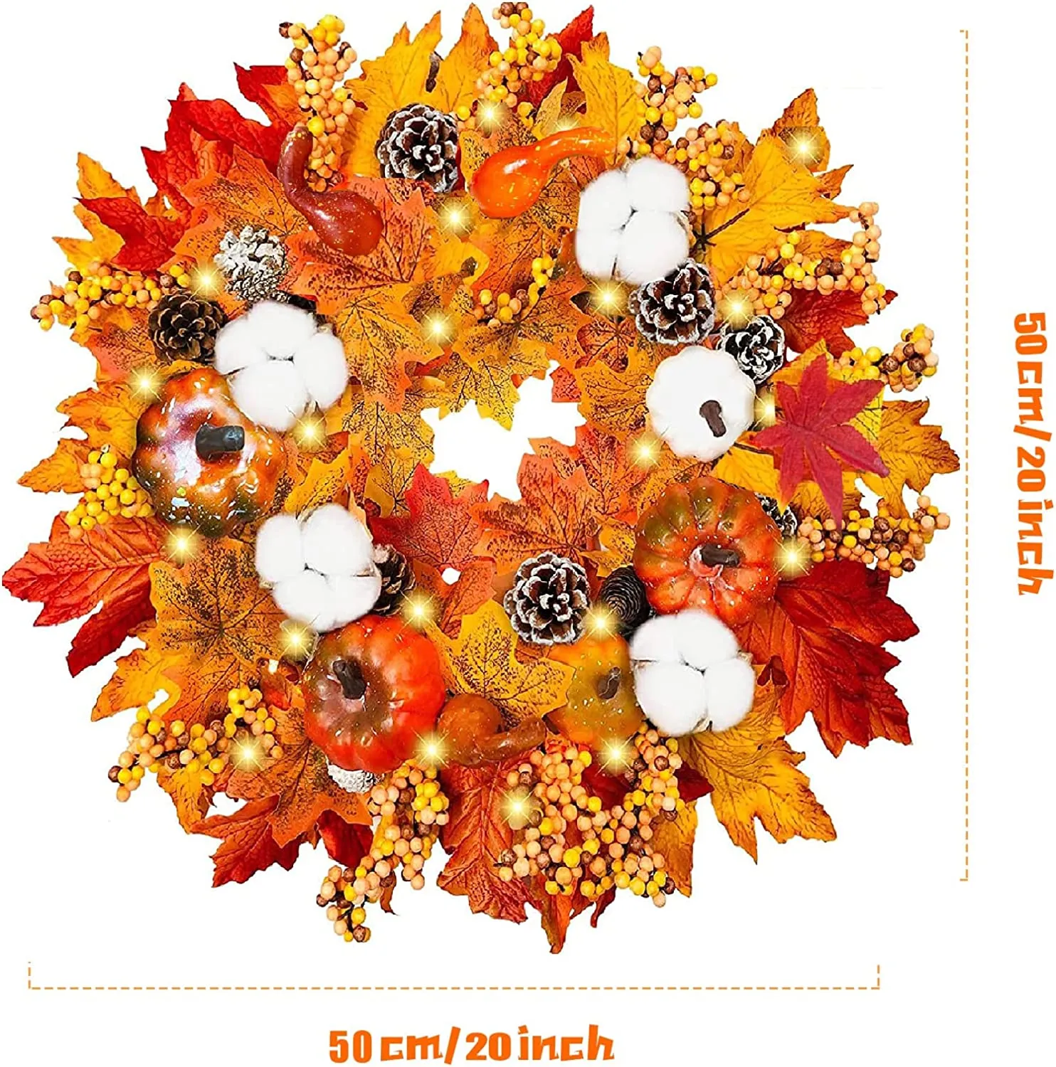 Ghirlanda Autunnale Decorazioni Porta d'Ingresso, Artificiali Ghirlande Halloween Decor con Bacche Zucche, Artificiale Ghirlanda