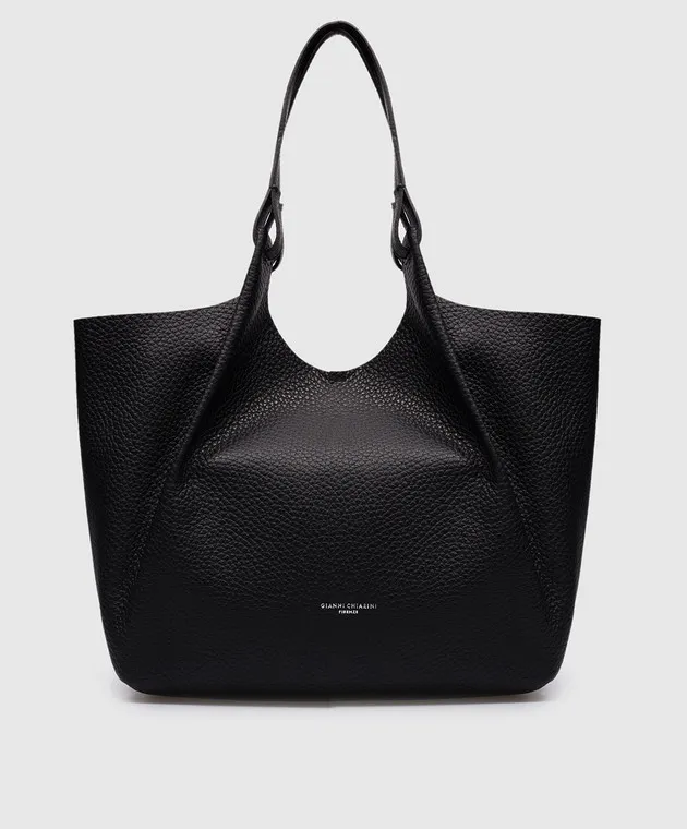 Gianni Chiarini Borsa tote DUA in pelle nera con stampa logo BS9720RNGDBL