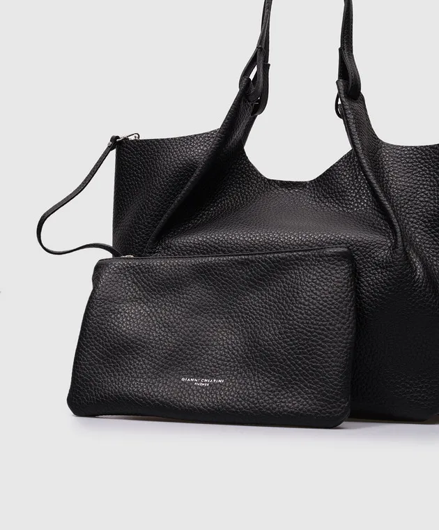 Gianni Chiarini Borsa tote DUA in pelle nera con stampa logo BS9720RNGDBL