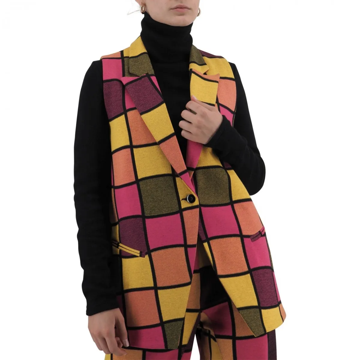 Gilet a Quadri Lime Fuxia
