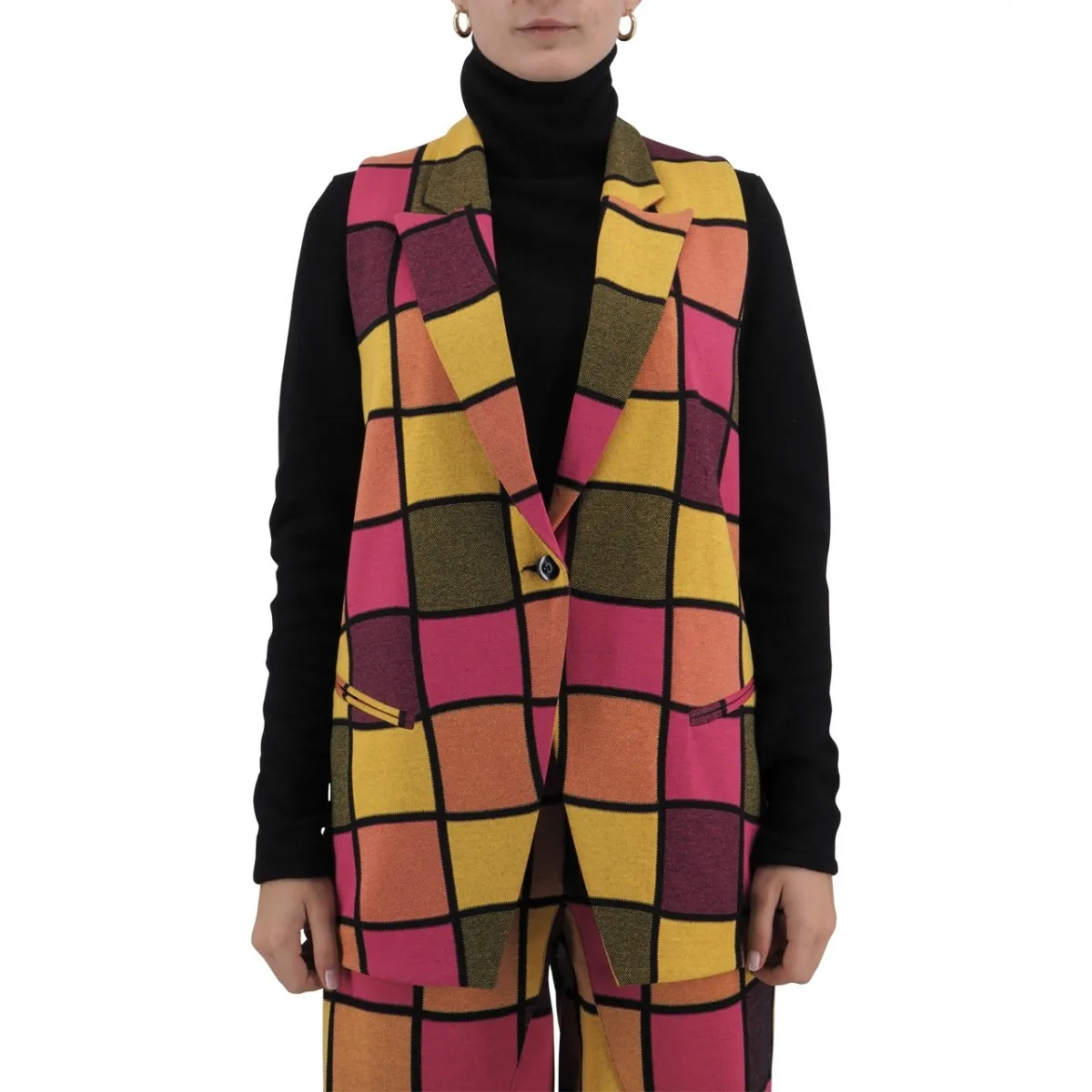 Gilet a Quadri Lime Fuxia