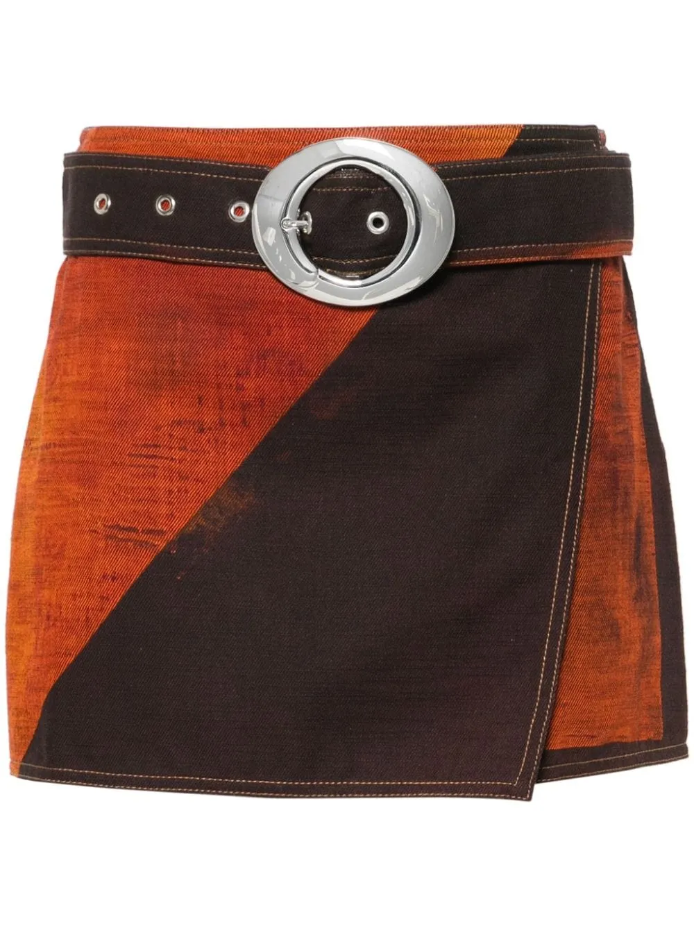 Gonna denim a portafoglio in arancione e marrone - donna