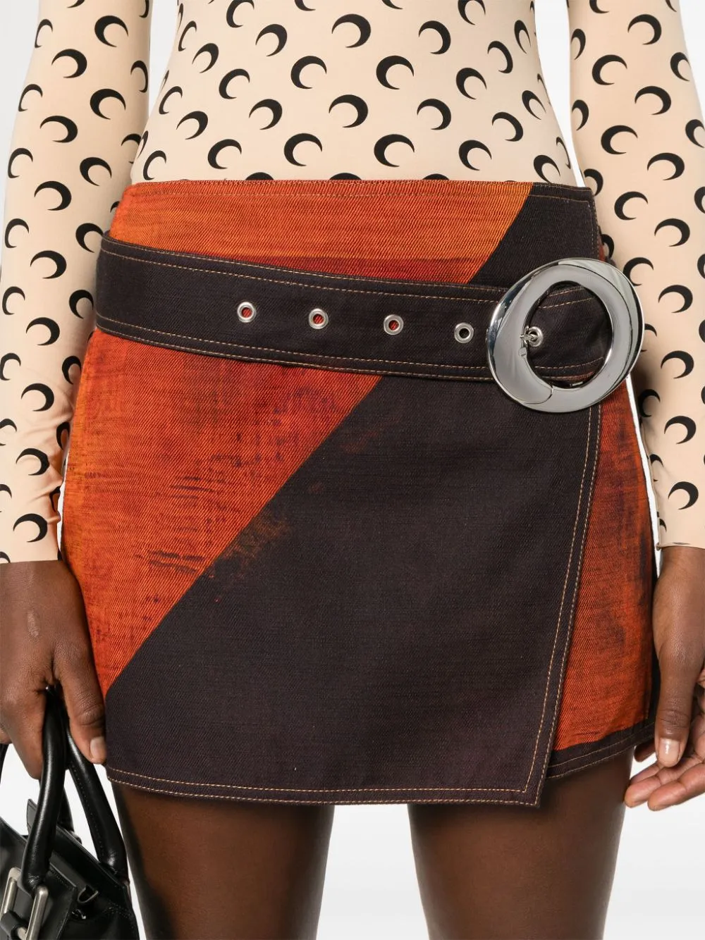 Gonna denim a portafoglio in arancione e marrone - donna
