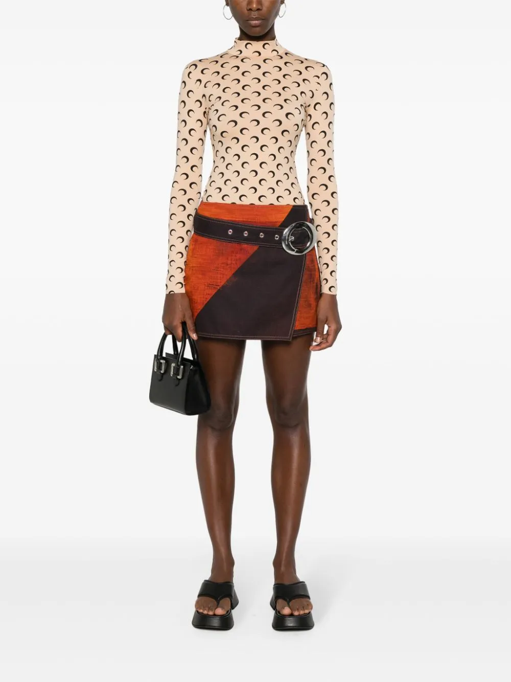 Gonna denim a portafoglio in arancione e marrone - donna