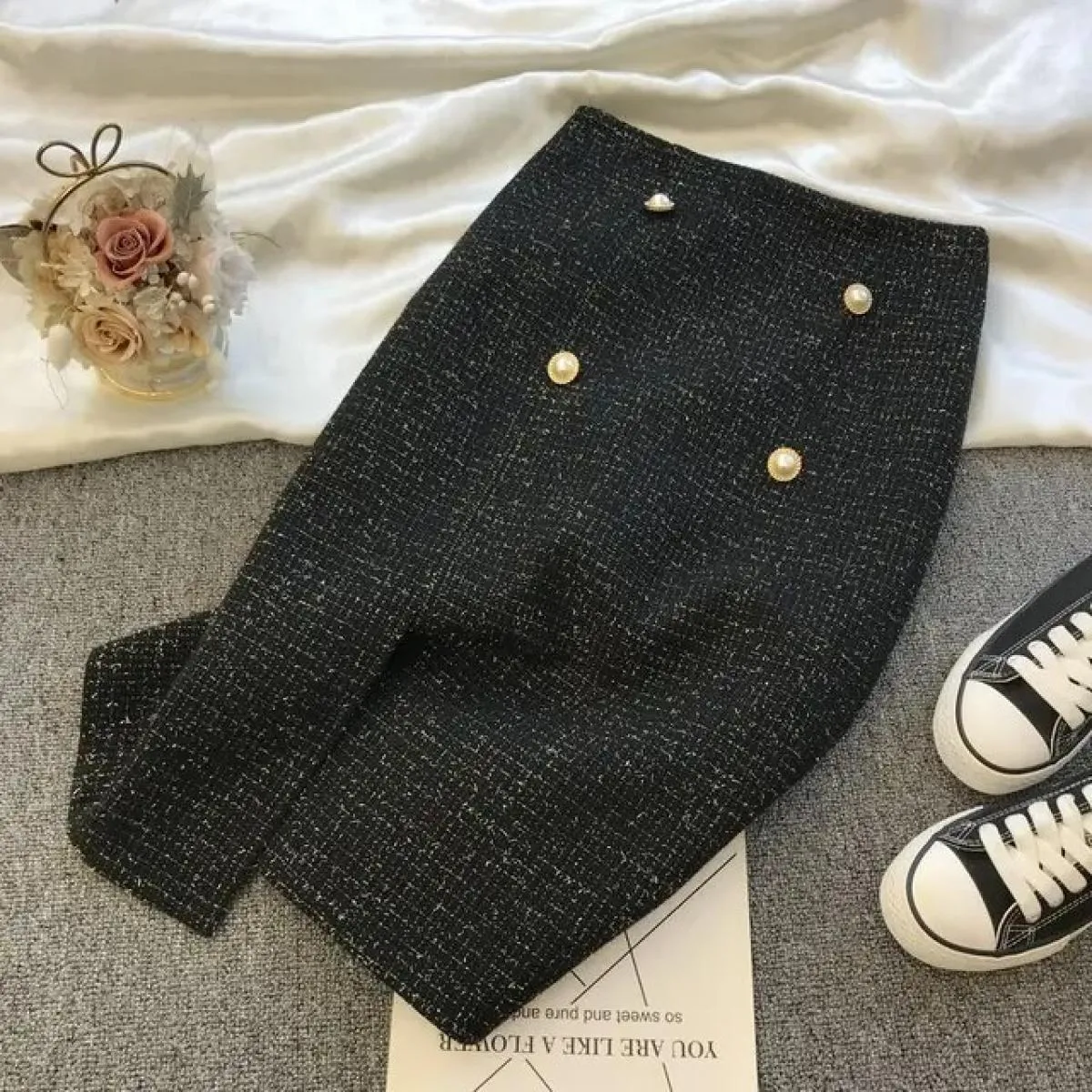 Gonna scozzese nera vintage stile slim matita anca gonna  2023 gonne lunghe autunno per le donne Faldas Mujer Moda Jupe Suit