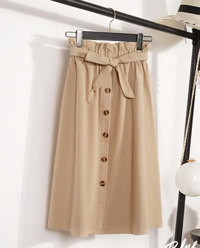 Gonne autunnali estive da donna Midi lunghezza al ginocchio elegante bottone alto Wai
