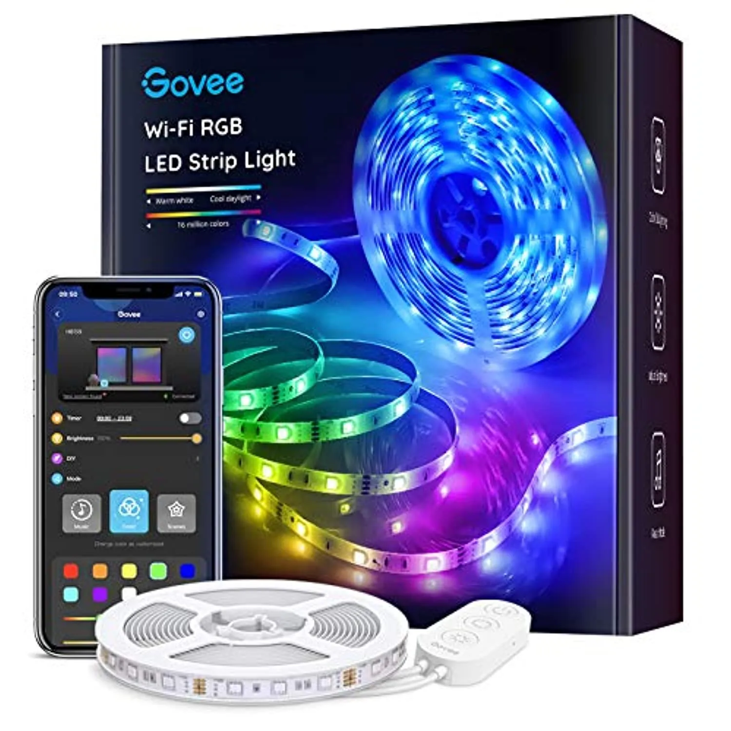 Govee Striscia LED, Smart WiFi RGB Compatibile con Alexa e Google Assistant, App Controllato Musica, Multicolore per casa, Bar, 
