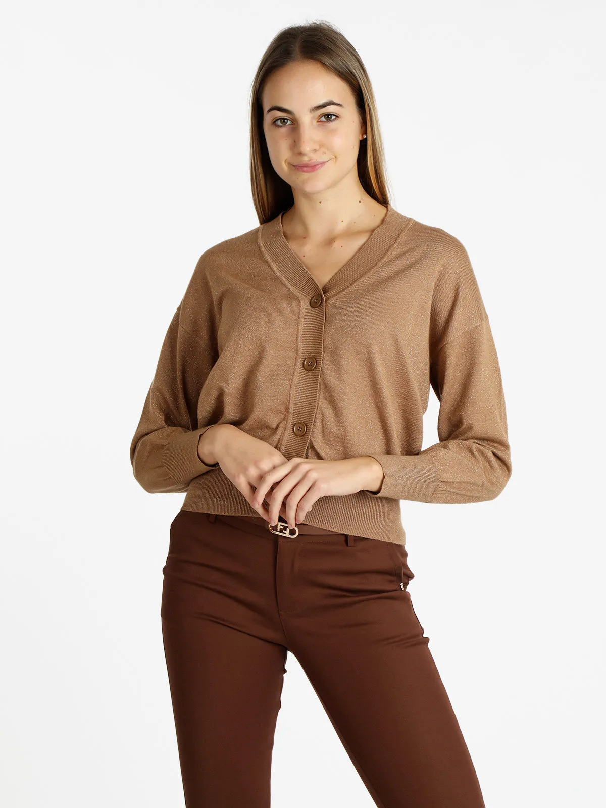 Griffai Cardigan femme oversize en lurex avec boutons