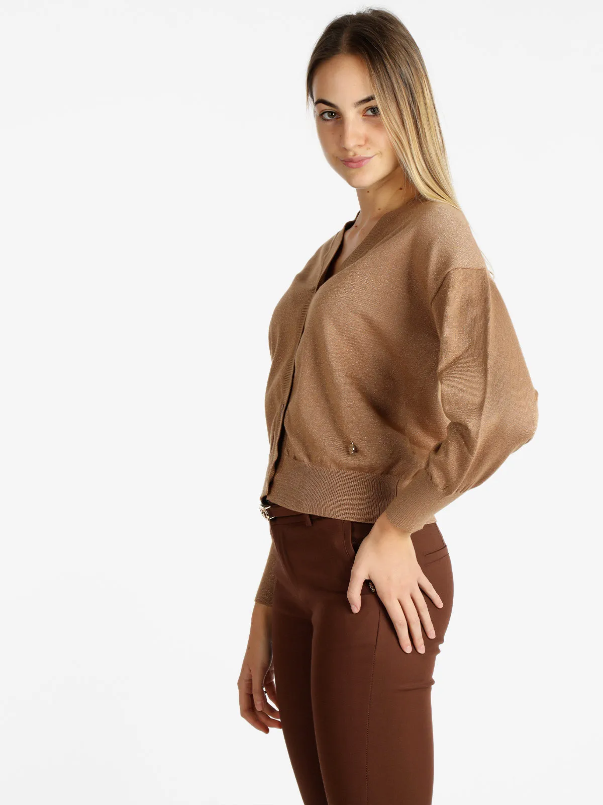 Griffai Cardigan femme oversize en lurex avec boutons