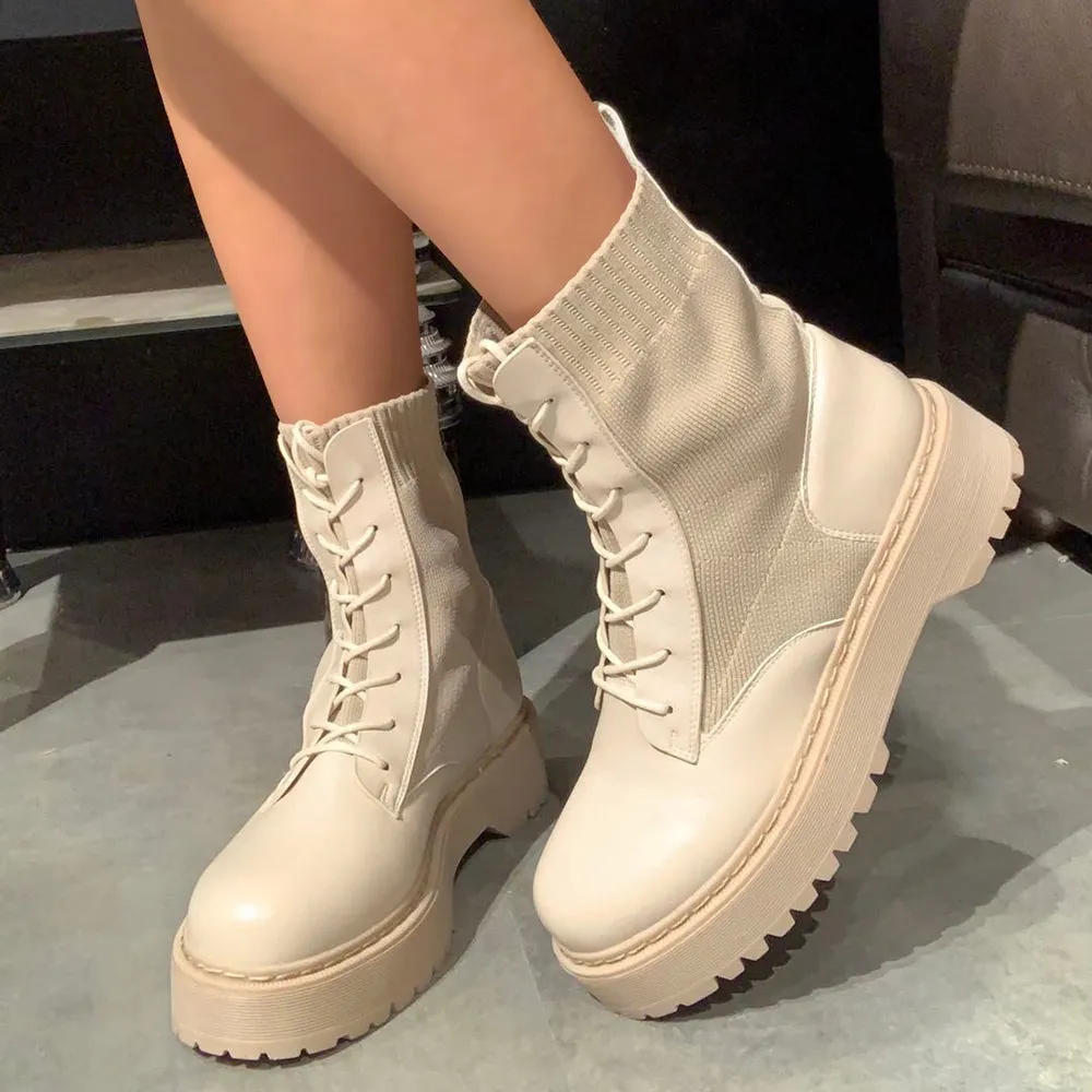 IF Fashion Anfibi Combat Stivali Alla Caviglia Da Donna Platformo Elasticizzato Traspiranti CH2026