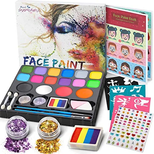 Jojoin Colori Trucco Viso Bambini, 16 Colori Body Painting Tavolozza con 4 Grandi Colori di Base, Split Cake Face Paint, 94 Gemm