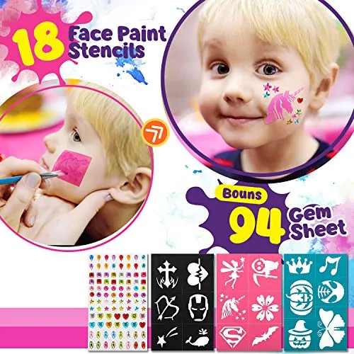 Jojoin Colori Trucco Viso Bambini, 16 Colori Body Painting Tavolozza con 4 Grandi Colori di Base, Split Cake Face Paint, 94 Gemm