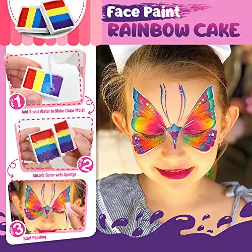 Jojoin Colori Trucco Viso Bambini, 16 Colori Body Painting Tavolozza con 4 Grandi Colori di Base, Split Cake Face Paint, 94 Gemm