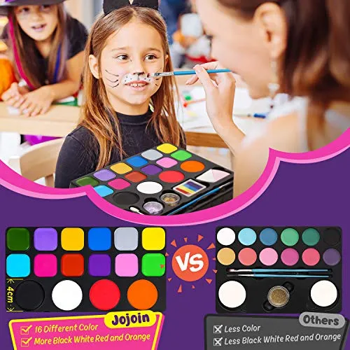 Jojoin Colori Trucco Viso Bambini, 16 Colori Body Painting Tavolozza con 4 Grandi Colori di Base, Split Cake Face Paint, 94 Gemm