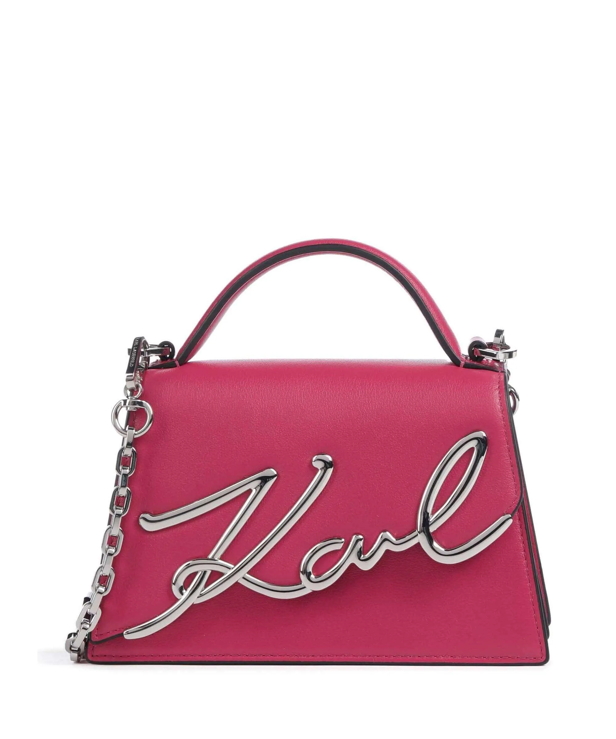 Karl Lagerfeld K/Signature Small Borsa a mano pelle di vacchetta finemente grana fucsia  