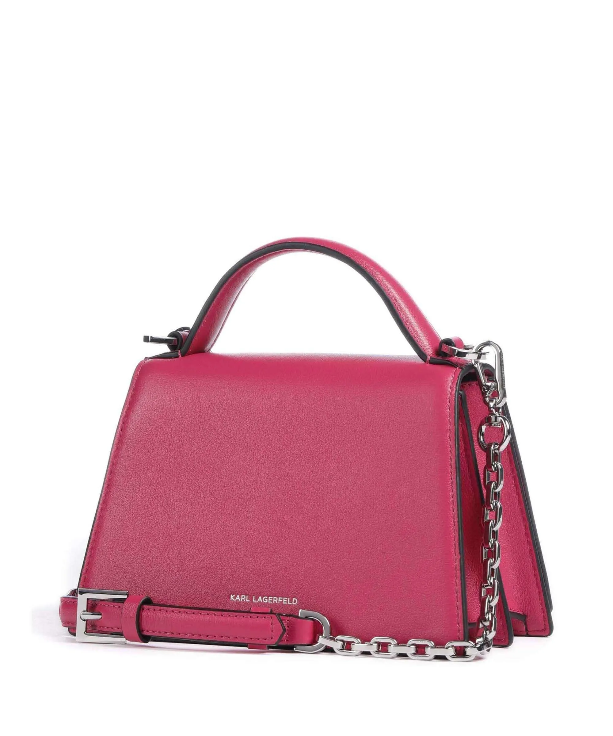  Karl Lagerfeld K/Signature Small Borsa a mano pelle di vacchetta finemente grana fucsia  
