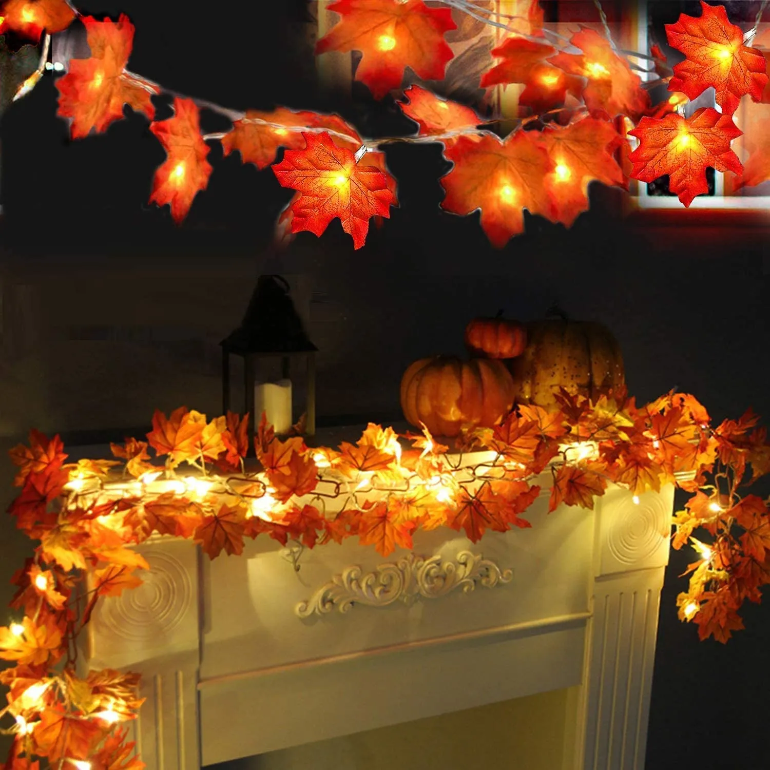 Luci della stringa di foglia d'acero, 6M 40 LED Luci a ghirlanda di foglie d'autunno per il Ringraziamento, Halloween, Decorazio