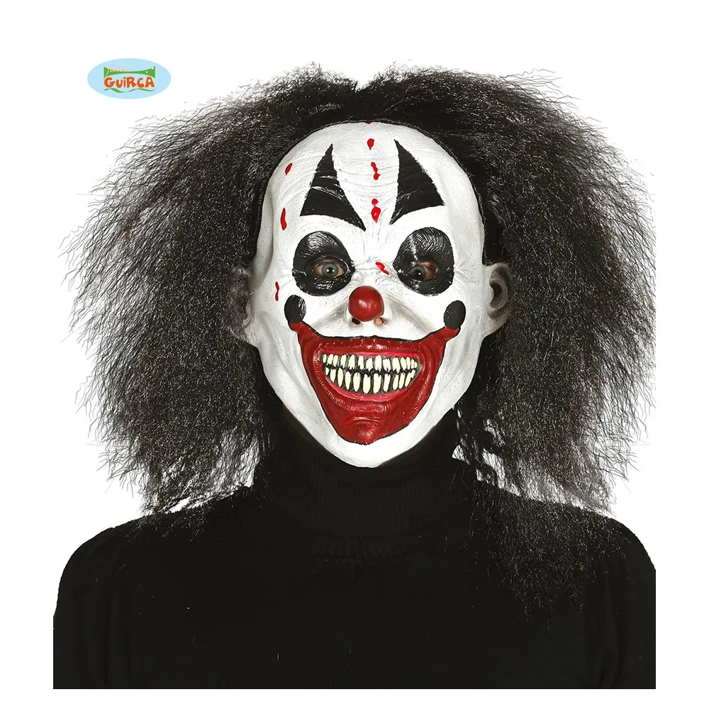 Maschera da Clown Assassino con Capelli Neri per Halloween e per Carnevale