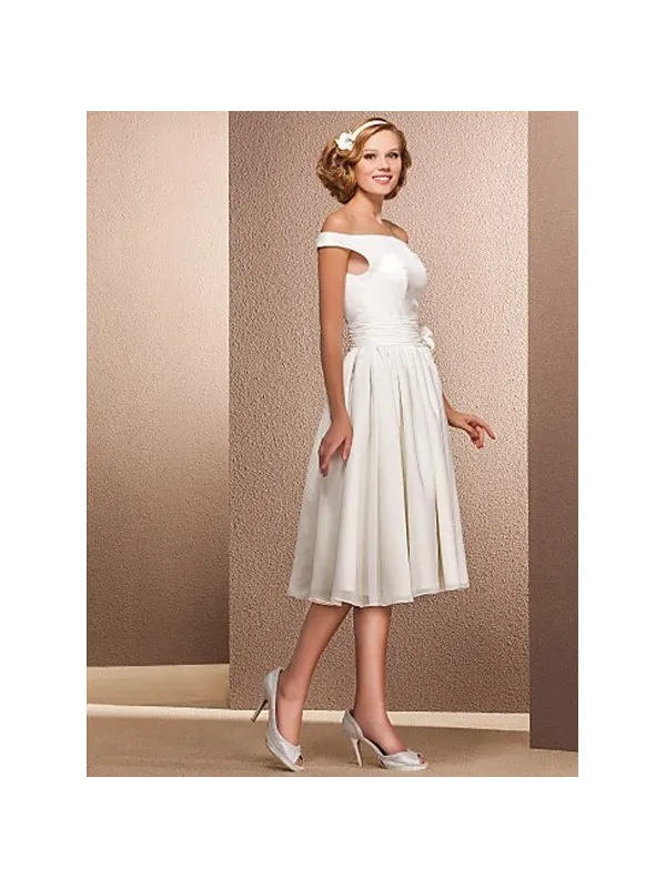 MAXINE - Abito da Sposa con scollo a barca e lunghezza al ginocchio in georgette