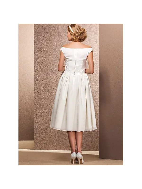 MAXINE - Abito da Sposa con scollo a barca e lunghezza al ginocchio in georgette