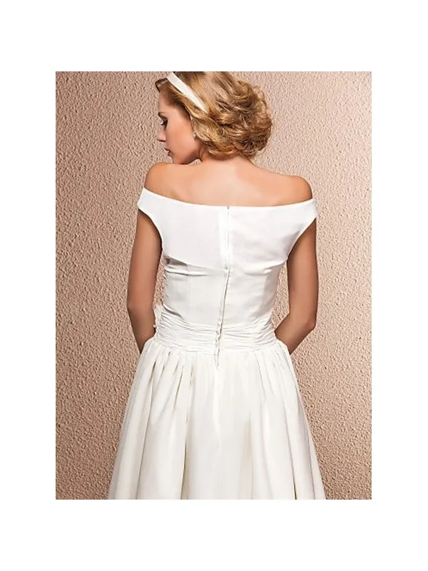 MAXINE - Abito da Sposa con scollo a barca e lunghezza al ginocchio in georgette