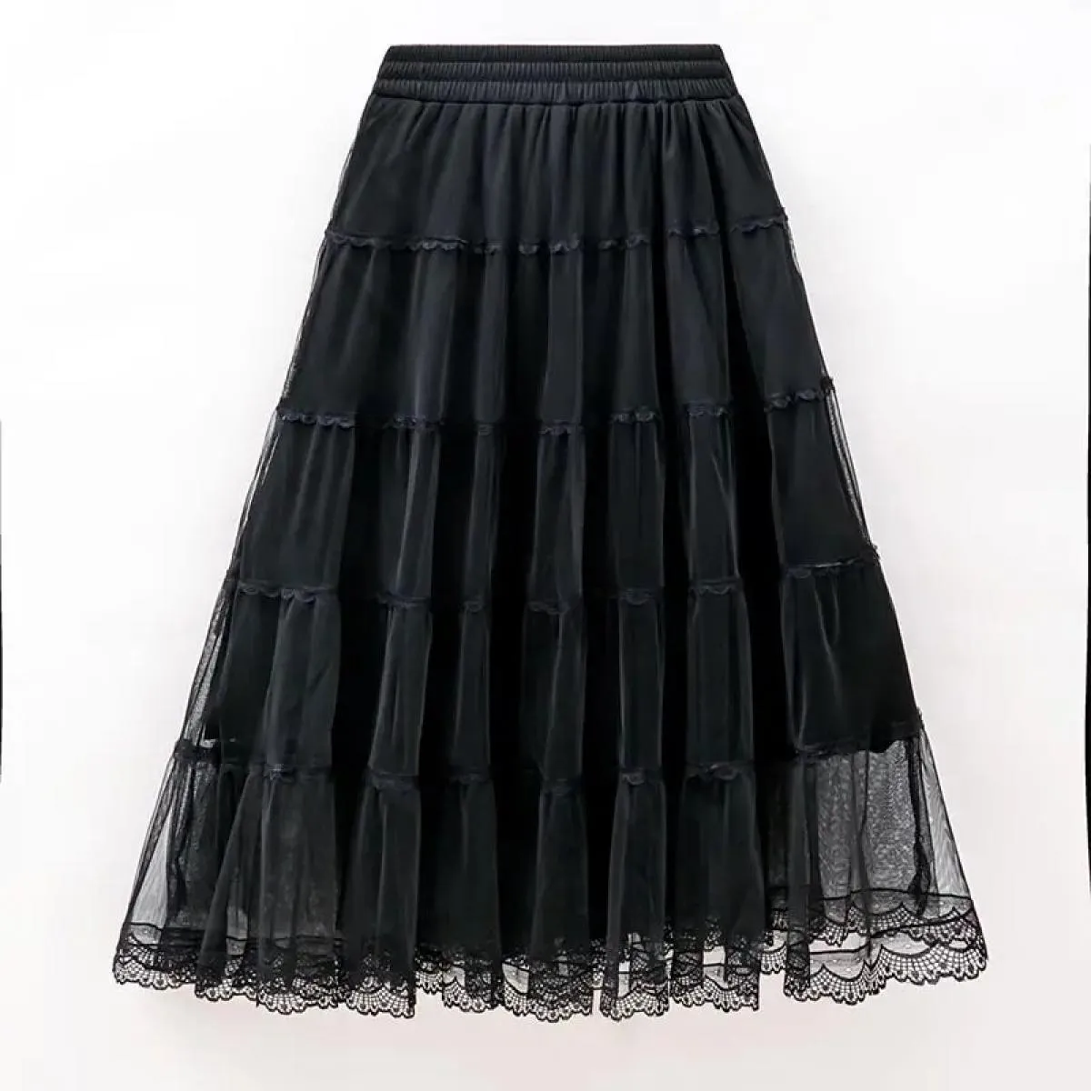 Mexh Gonna lunga Donna Vintage Summer Spring Ball Gown Ruffles Elegante gonna tutu Party Club Nero Maxi Gonne Donna