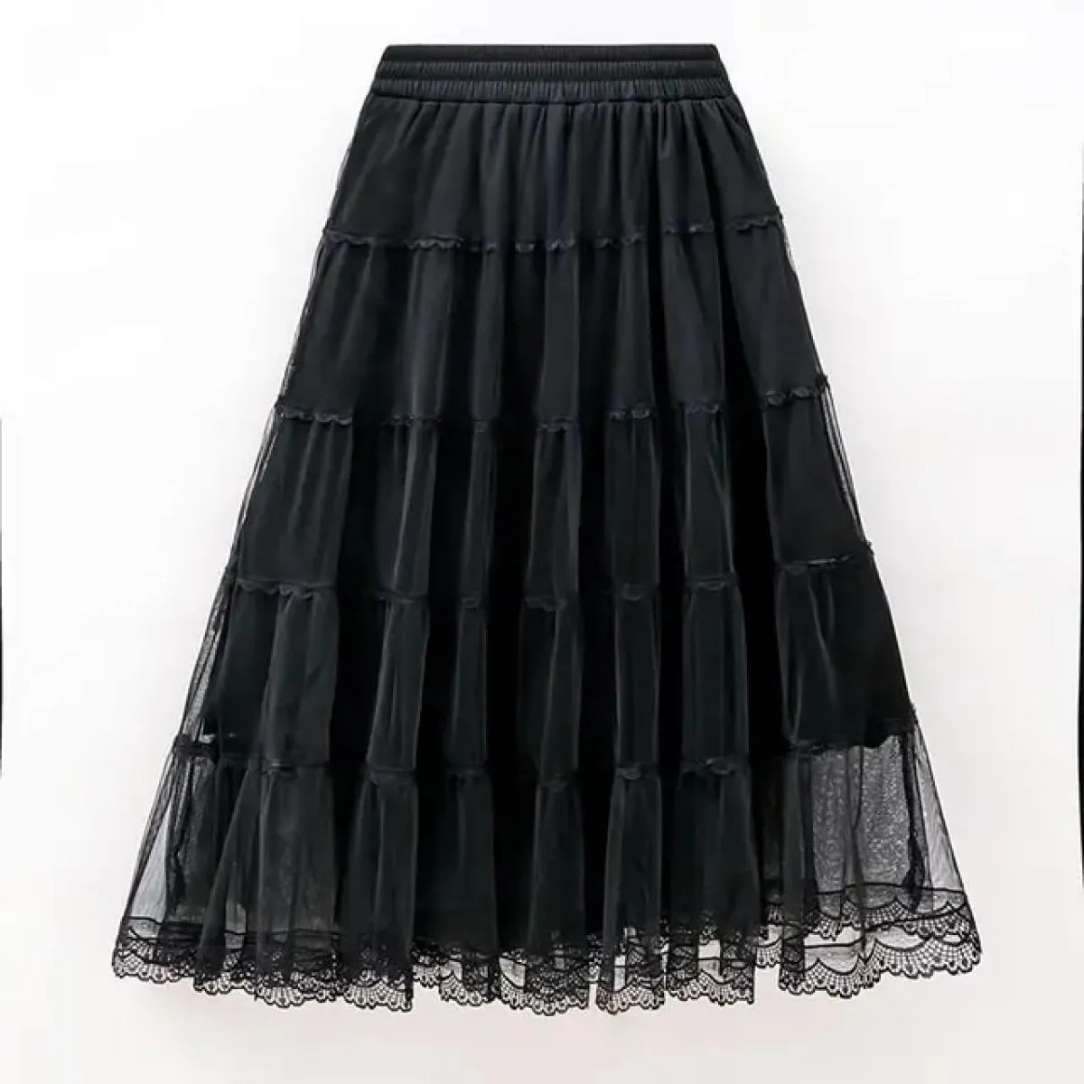 Mexh Gonna lunga Donna Vintage Summer Spring Ball Gown Ruffles Elegante gonna tutu Party Club Nero Maxi Gonne Donna