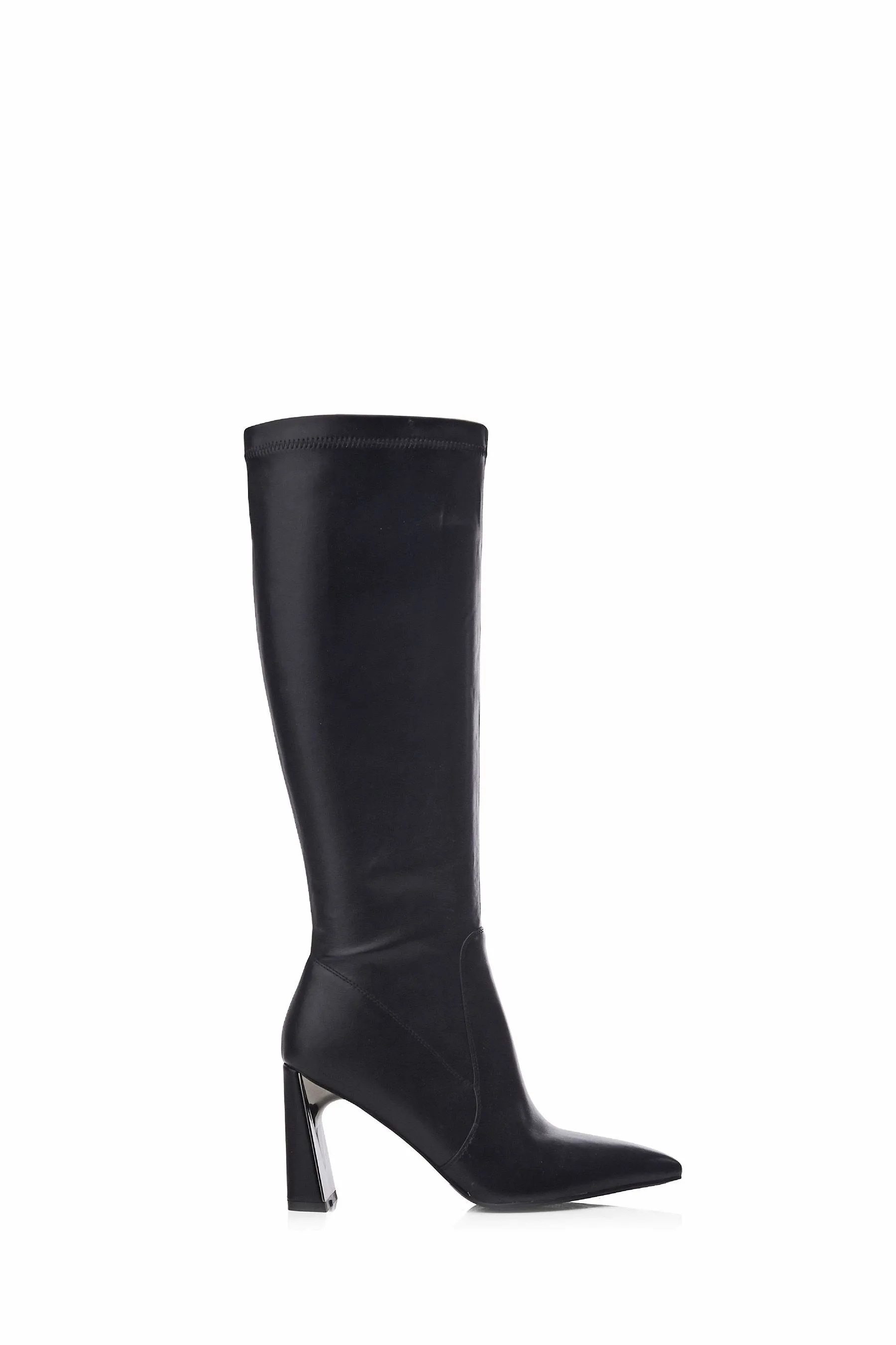 Moda in Pelle - Tamika - Nero elegante elasticizzata con tacco sottile e retro metallizzato - Stivali