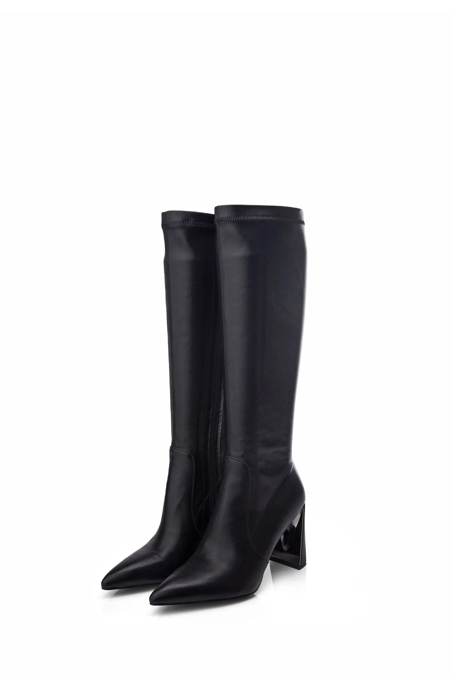 Moda in Pelle - Tamika - Nero elegante elasticizzata con tacco sottile e retro metallizzato - Stivali