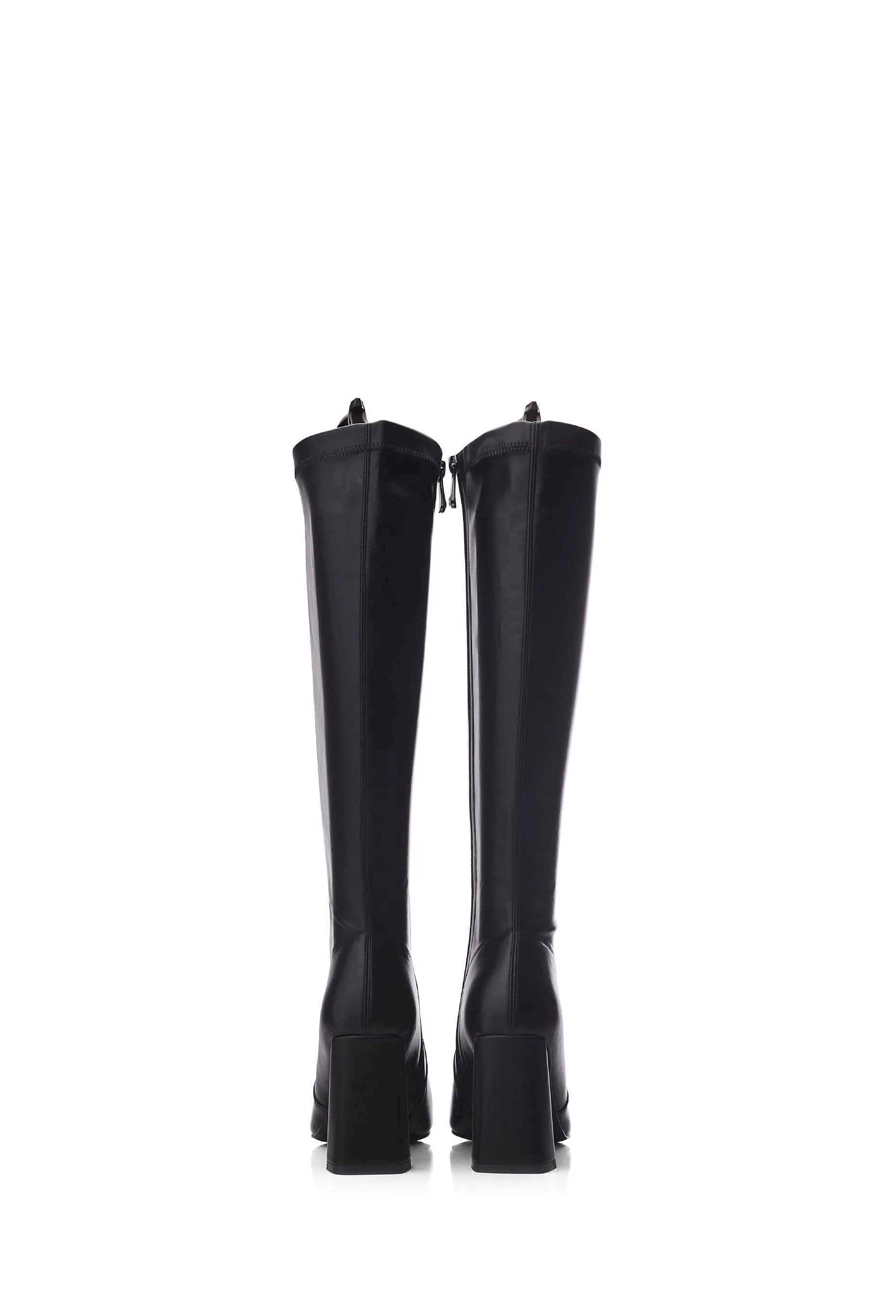 Moda in Pelle - Tamika - Nero elegante elasticizzata con tacco sottile e retro metallizzato - Stivali
