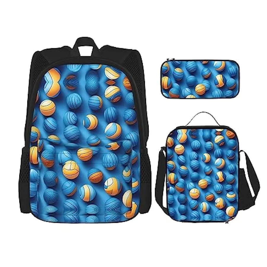 MQGMZ blu Pallavolo Stampa Grande Capacità Bookbag e Matita Bundle Leggero Laptop Pencil Case isolato Lunch Bag 160046168