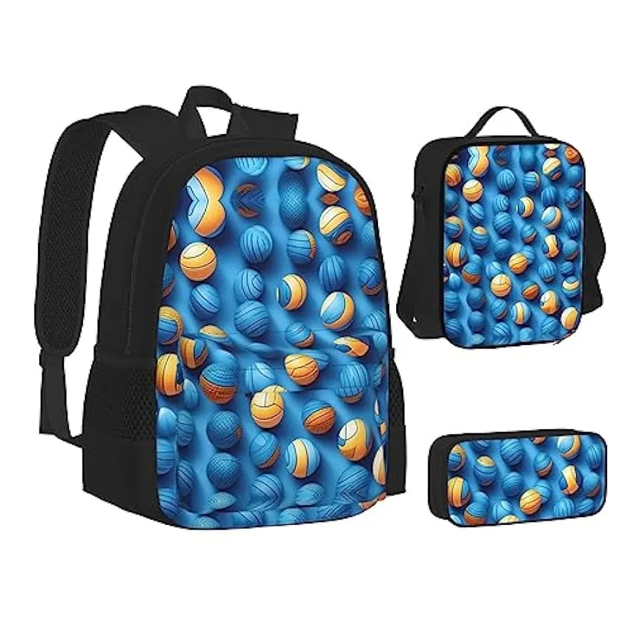 MQGMZ blu Pallavolo Stampa Grande Capacità Bookbag e Matita Bundle Leggero Laptop Pencil Case isolato Lunch Bag 160046168