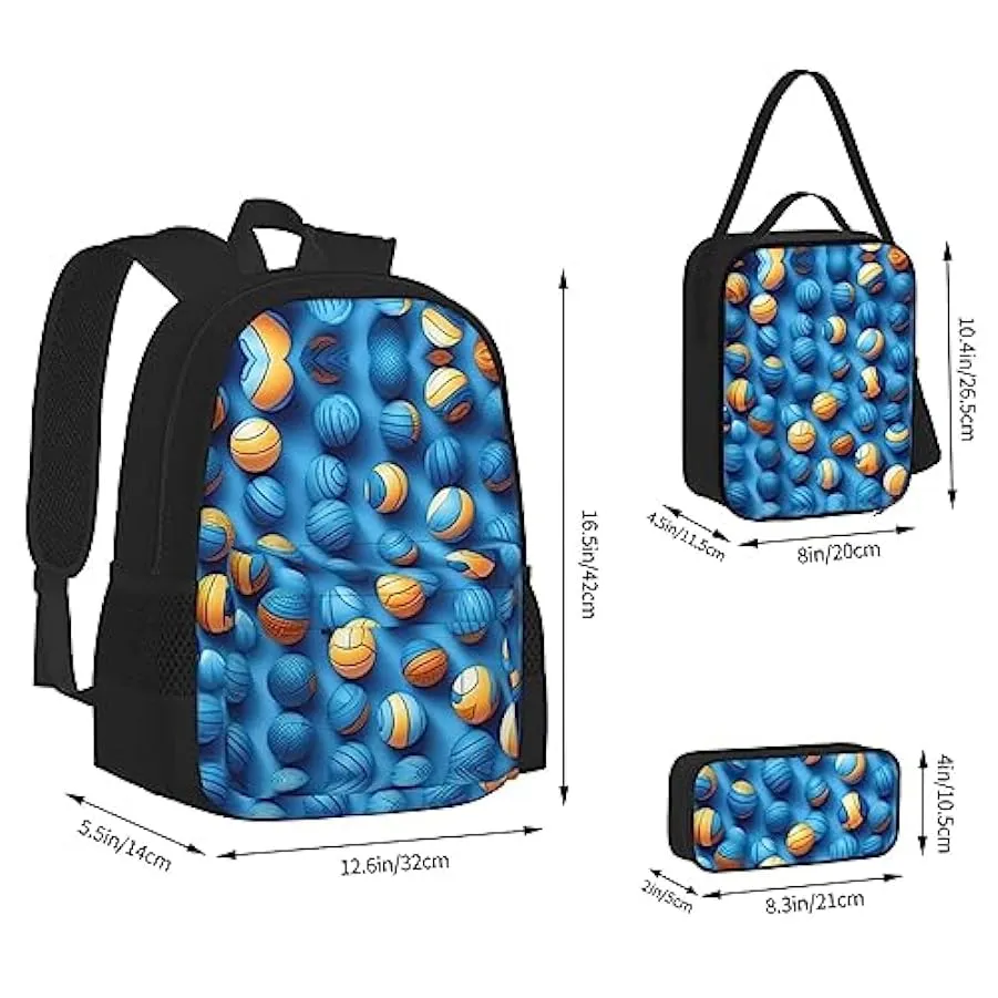 MQGMZ blu Pallavolo Stampa Grande Capacità Bookbag e Matita Bundle Leggero Laptop Pencil Case isolato Lunch Bag 160046168