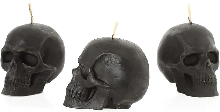 NKlaus - 3x Set di candele Skull Black in pura cera d'api biologica - Candela gotica colorata Figurine Candle Skull Halloween Ri