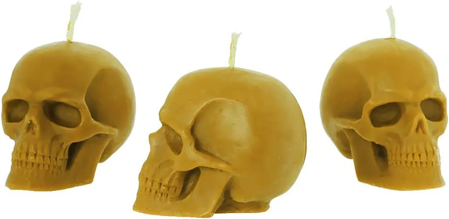 NKlaus - 3x Set di candele Skull Black in pura cera d'api biologica - Candela gotica colorata Figurine Candle Skull Halloween Ri