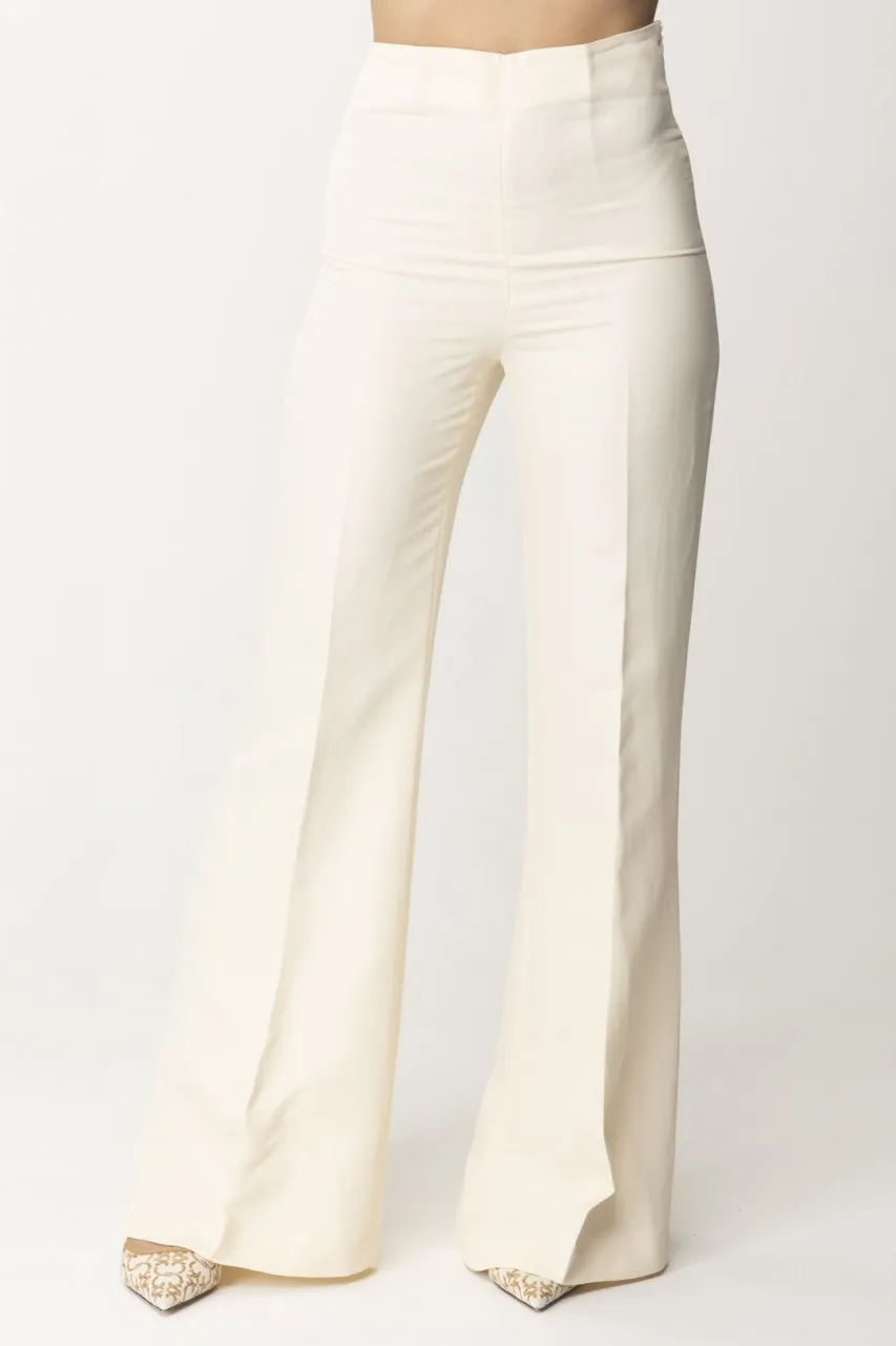 Pantaloni flare in lino e viscosa PARCHMENT